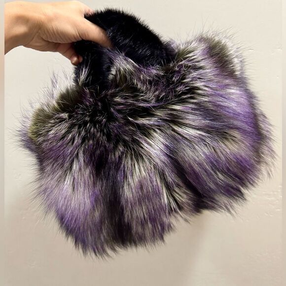 3 Tone Color Gradient Stunning Dyed Real Fox Fur With Mink Fur Handle Satchel - Picture 6 of 16